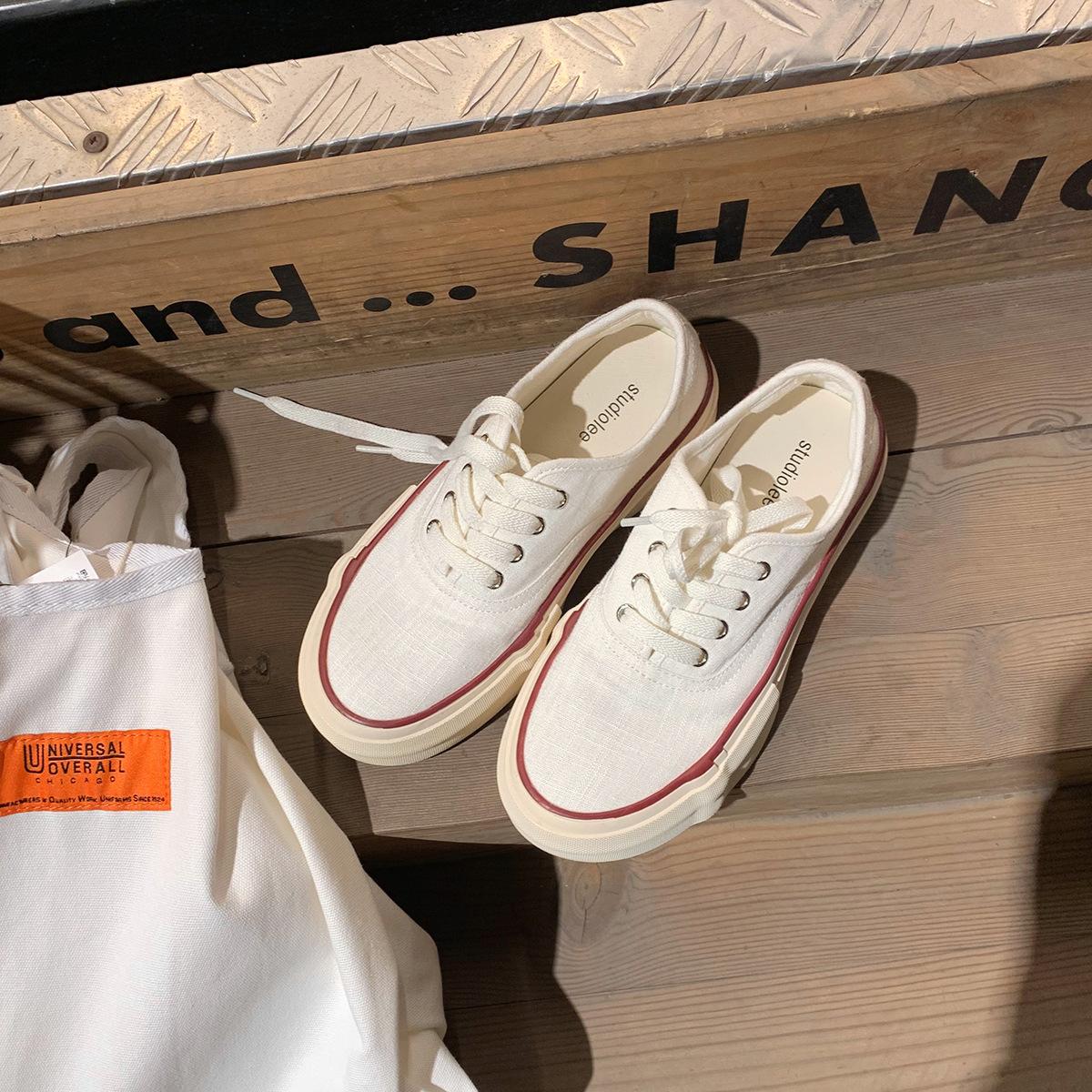 

Виноградный mother studiolee дышащий лен контрастный цвет шнуровка круглый носок повседневный ветер толстая подошва обувь женские парусиновые туфли 40