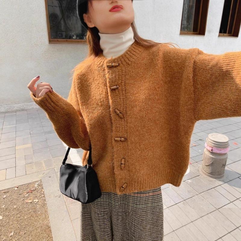 

Spring and Autumn Knitted Cardigan Jacket Loose New Top Retro Onesize жёлтый