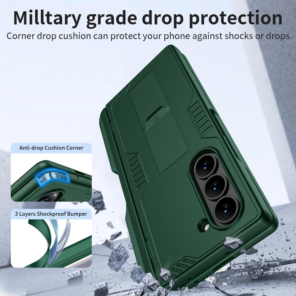 Custodia per Telefono Samsung Galaxy Z Fold 6 con Porta S Pen, Supporto Nascosto, Protezione Schermo, Custodia Protettiva Robusta Antiurto-Verde