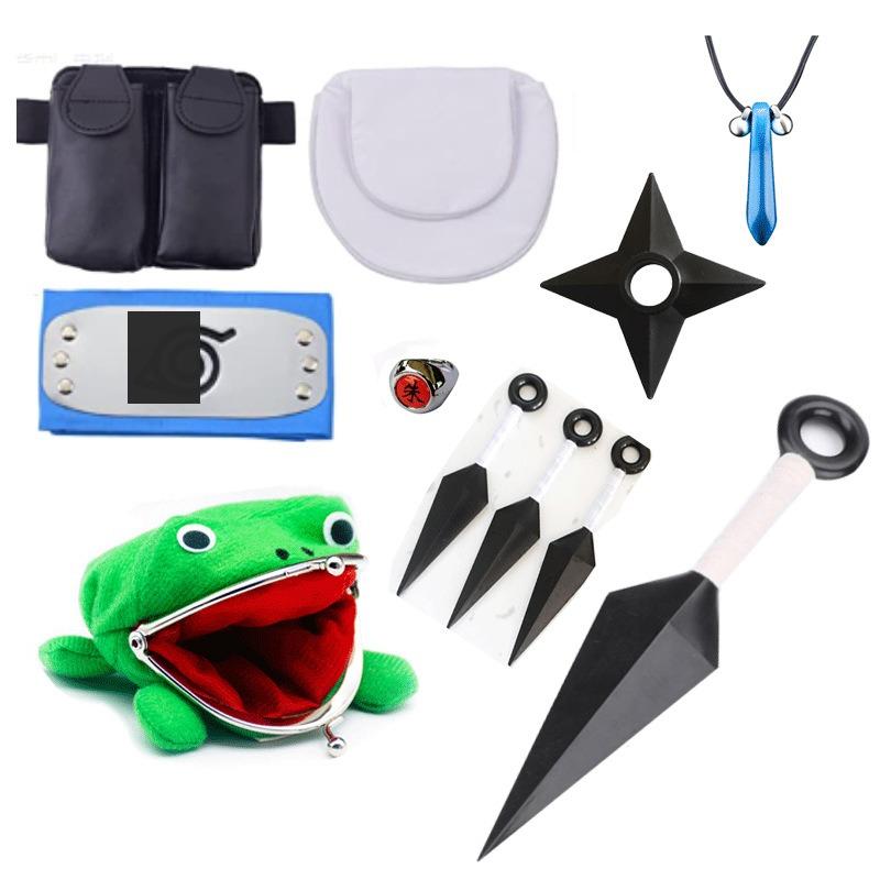 Hot Sale Anime Ninja Akatsuki Organization Cloak Set Forehead Ring Headband Necklace Kuwo Handsword Set