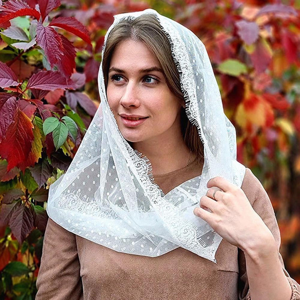 Black White Lace Veils Solid Color Head Scarves Classic Head Covering Scarf Wedding Bride