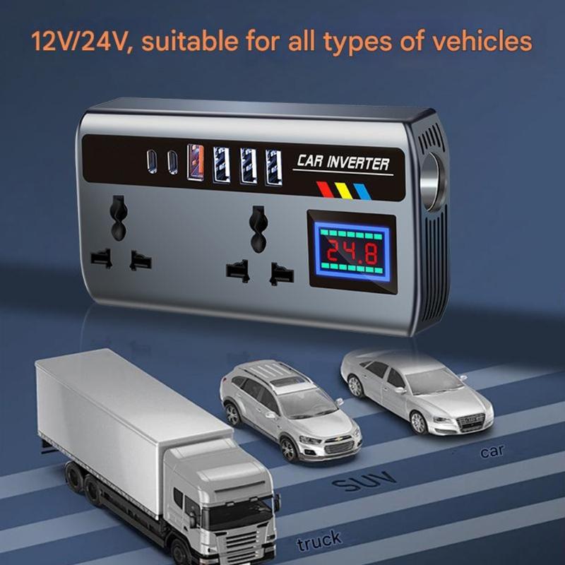 Heavy Duty 12V/24V To 220V 200W Car Inverter Type C USB Port Phone Charging Power Adapter For Travel Monitoring