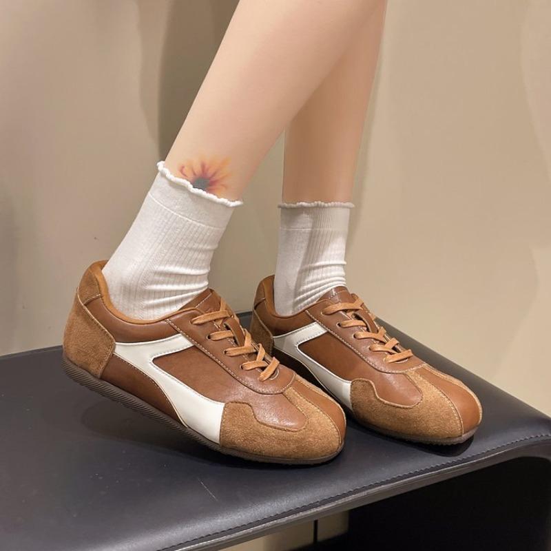 

Retro Style Women s Sneakers Color Block Design Increased Height Flat Bottom Casual Shoes 35 коричневый