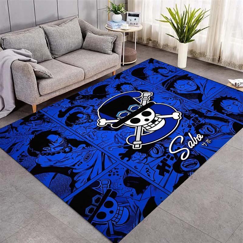 Red Pirate Skull Cross Swords Area Rug, Shanks Comic Collage Print Non Slip Floor Carpet for Living Room Bedroom Decor