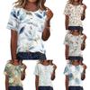 Damen Blümchenmuster Henley Knopfleiste Baumwolle Leinen Kurzarm Bluse Lässig Lockerer Schnitt Sommer Oberteil Hemd