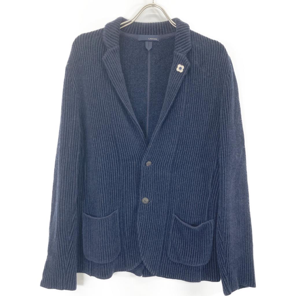 LARDINI IELJM19 Navy Knit Boutonniere 2B Tailored Jacket Jacket M NavyUsed