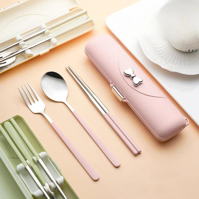 2/3 Pieces Stainless Steel Flatware Portable Reusable Cutlery Set Travel Utensils Set with Case,for Camping and Offic