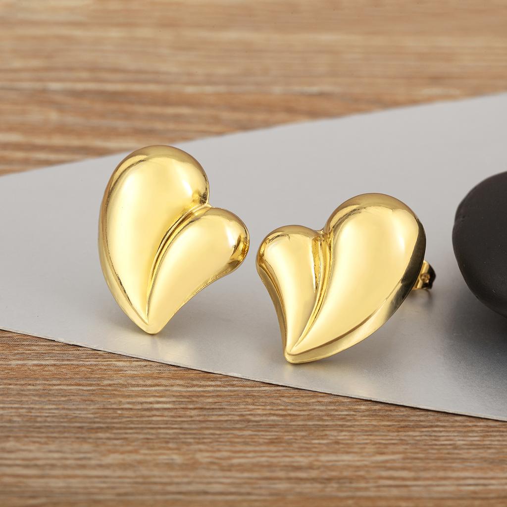 Nidin Classic New Design Love Heart Shape Copper Stud Earrings For Women Female Creative Trendy Ear Jewelry Wedding Party Gifts