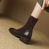 Krazing Pot Microfiber Flock Autumn Winter Shoes Thick Med Heels Size 43 Elastic Boots Stretch Patch Work Ankle Boots