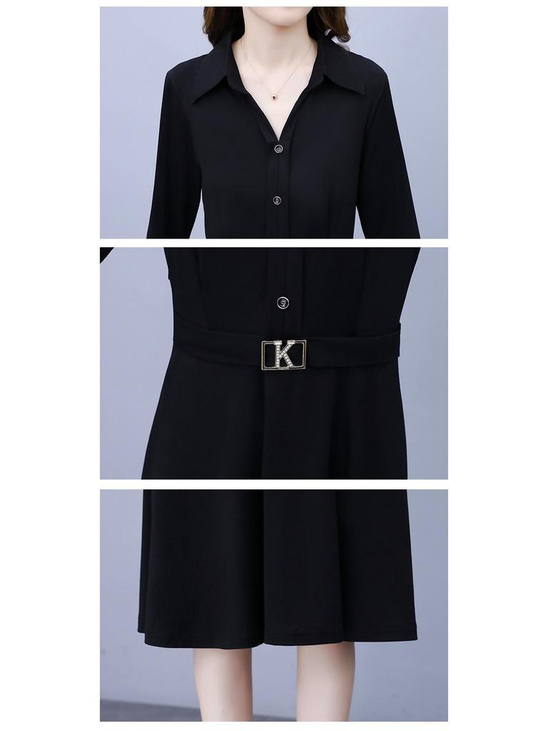Four 6035 Plus Size Slimming Dress: New 2025 Spring/Autumn Style for Women, Slim Fit with Belly Coverage