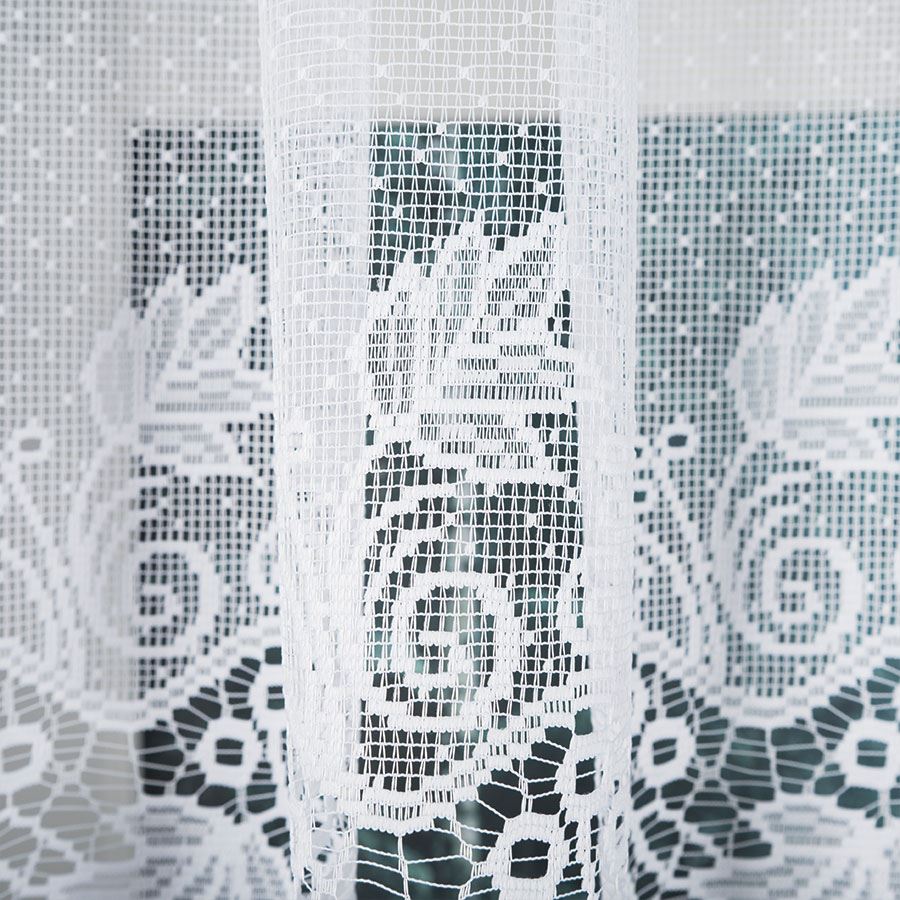 Elżbieta - Ready-made Jacquard Curtain with Bottom Trim - - White