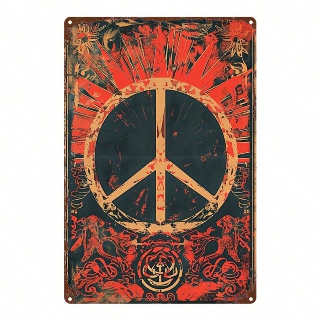 1pc Red Peace Symbol Metal Sign, Vintage Iron Wall Decor, 2D Flat Painting Hanging Sign for Home Bar Restaurant