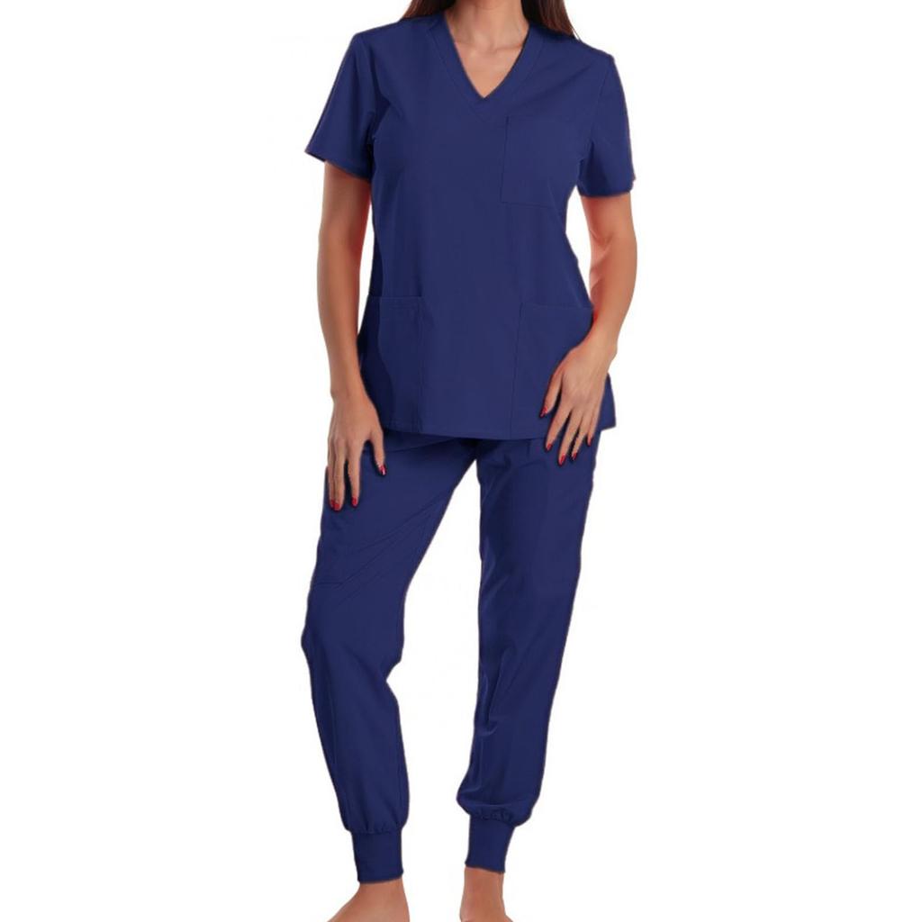 Women's Loose And Comfortable V-neck Short Sleeved Workwear With Multiple Pockets Suit Set