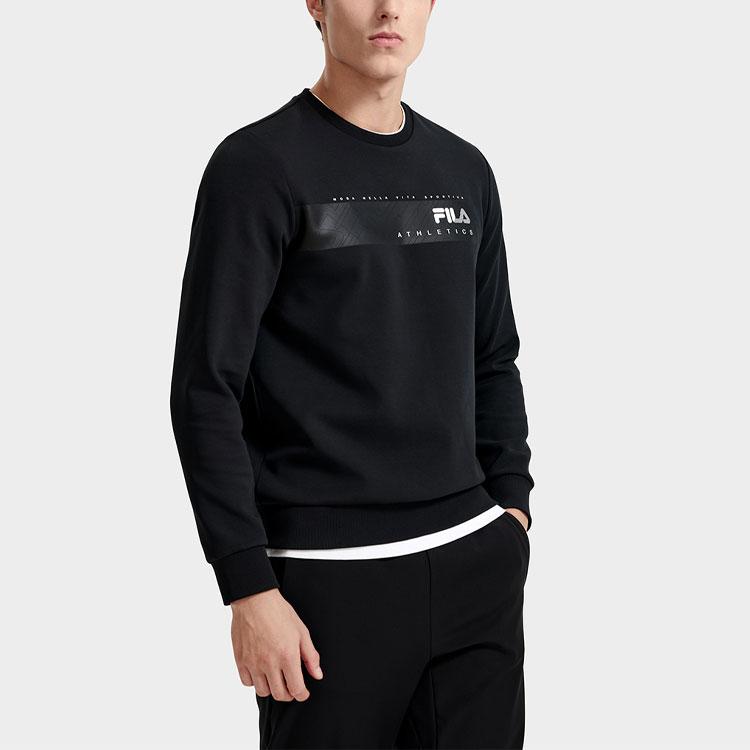 FILA Fitness Series Striped Logo Printed Round Neck Sports Knit Sweatshirt Men Sweatshirt Deep-Black A11M311209F-BK
