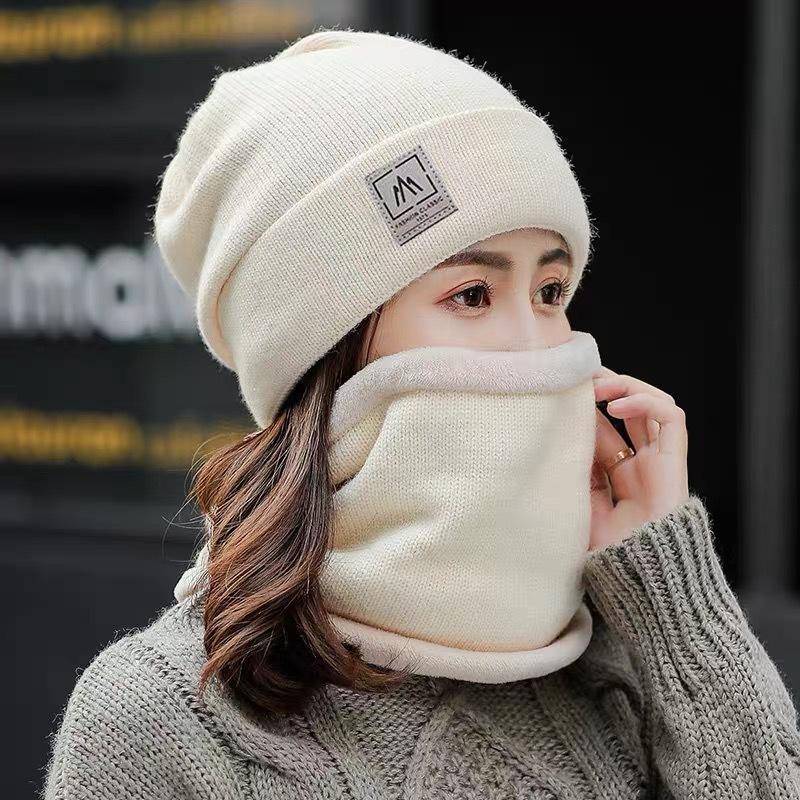 Winter hat, scarf, two-piece set, women's warm and cold-proof wool hat, knitted hat, men's autumn and winter versatile cycling confinement hat