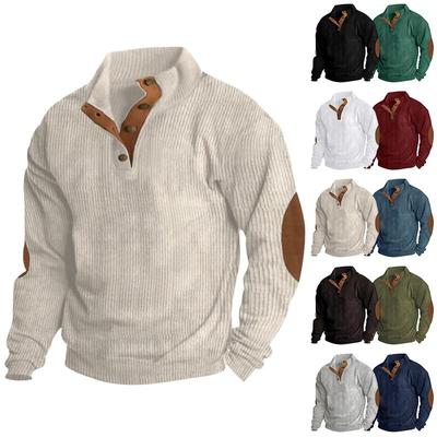 Felpa da uomo in velluto a coste con colletto alto, abbottonato, a maniche lunghe, stile casual, da autunno e inverno