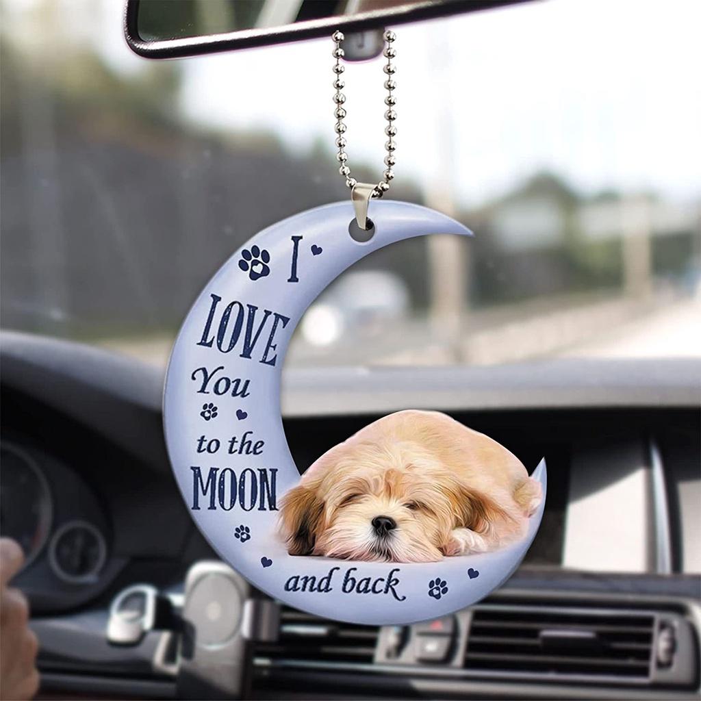 Creative Acrylic Pet Dog Car Rearview Mirror Accessories Pendant Decoration Moon-shaped Christmas Tree Ornament