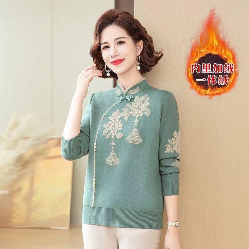 

Мама зимняя одежда флис утолщенный свитер женский интегрированный флис теплый базовый слой среднего возраста осень и зима с вязаным верхом XL