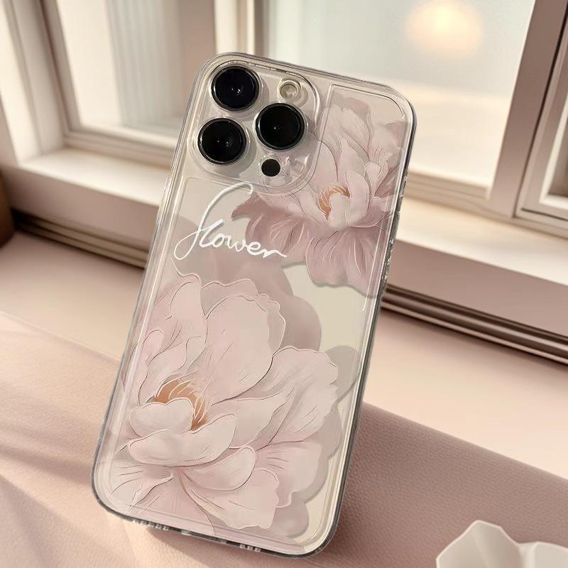 Funda para teléfono con estampado de flores blancas pintadas al óleo para iPhone 13/14/15/16 Pro Max y iPhone 17 Pro