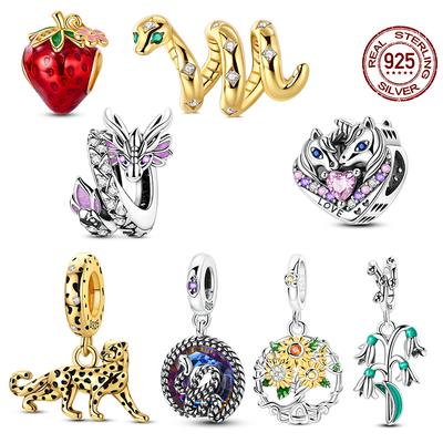 Original Copper Charms Dragon Golden Snake Strawberry Beads Fit Bracelet Necklace Diy Pendants Jewelry Women Gift