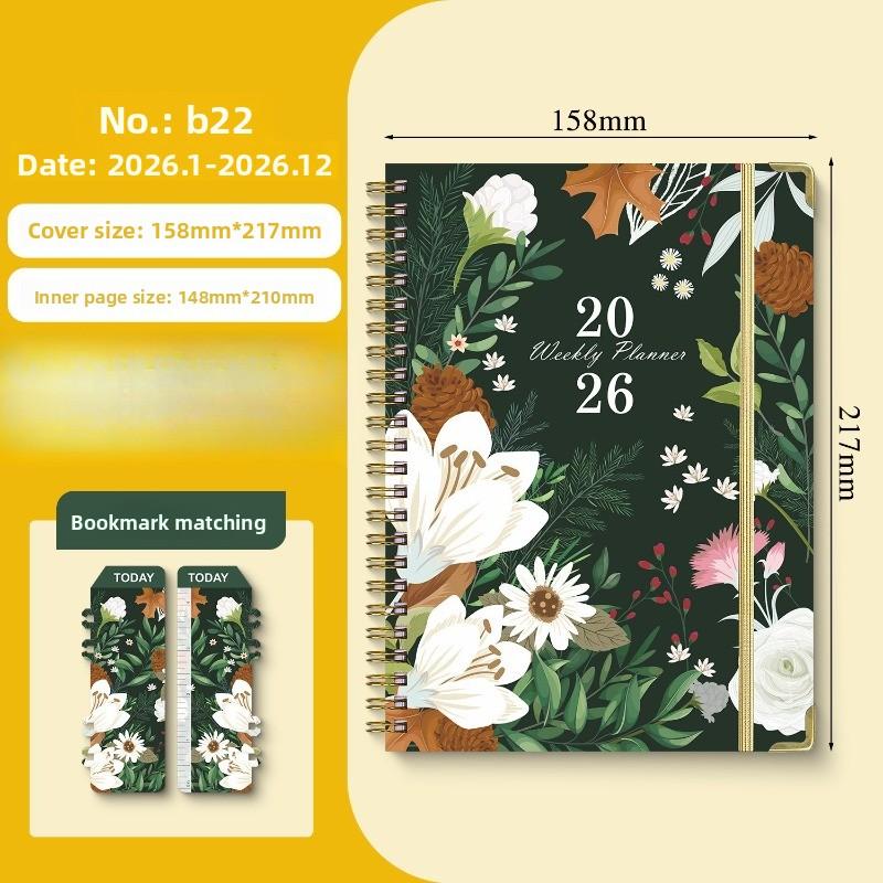 1pcs 2026 A5 Notebook Daily Planner Journal Work & Sports Schedule Organizer Floral Pattern Notebook for Daily Planning A5
