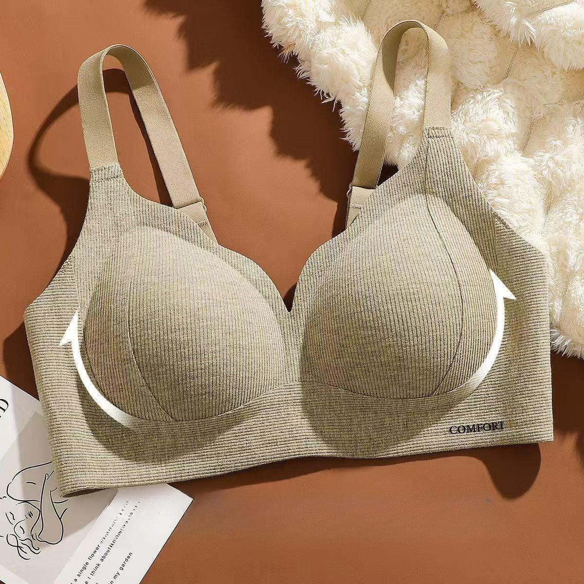 

Бесшовный бюстгальтер для женщин, цельный, фиксированная чашка, бесшовный, сборка, без стального кольца, антипровисающий бюстгальтер XL бежевый