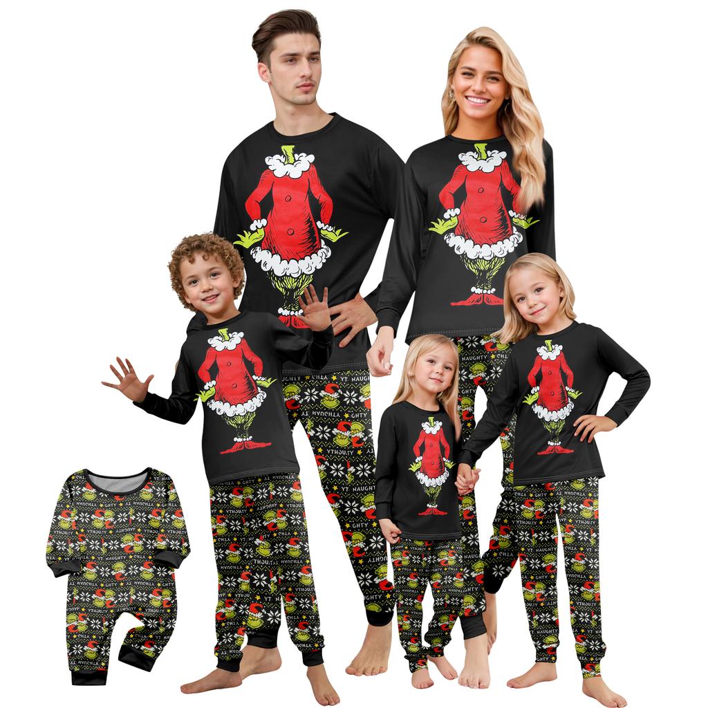 Print Cute Family Set Pajamas, Home Clothes, Family Set Long Sleeve Top Pants Set