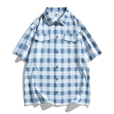 Kariertes Kurzarmhemd für Herren Sommer Casual Übergröße Herrenhemd Jacke
