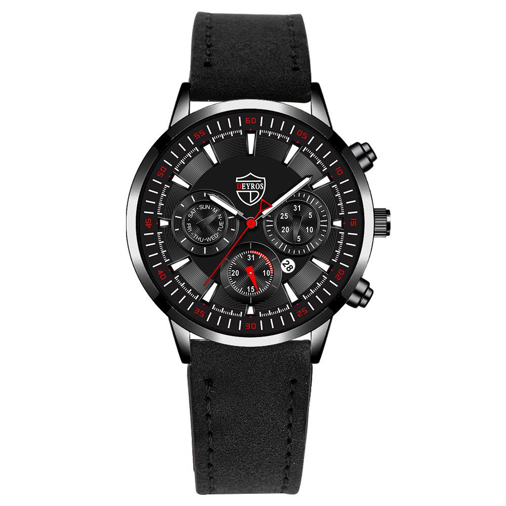 Belt Watch Men S Fake Three-Eye Luminous Calendar Quartz Watch