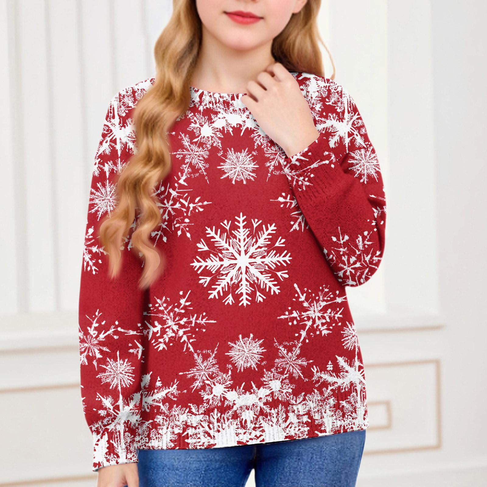 

Рождественские свитшоты для детей мальчиков и девочек вязаный свитер милая рубашка осенний пуловер с круглым вырезом топы 130 красный