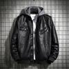 Hooded Leather Jacket for Men, Winter Leather Coat, Youth Coat, Men's Motorcycle Leather Coat