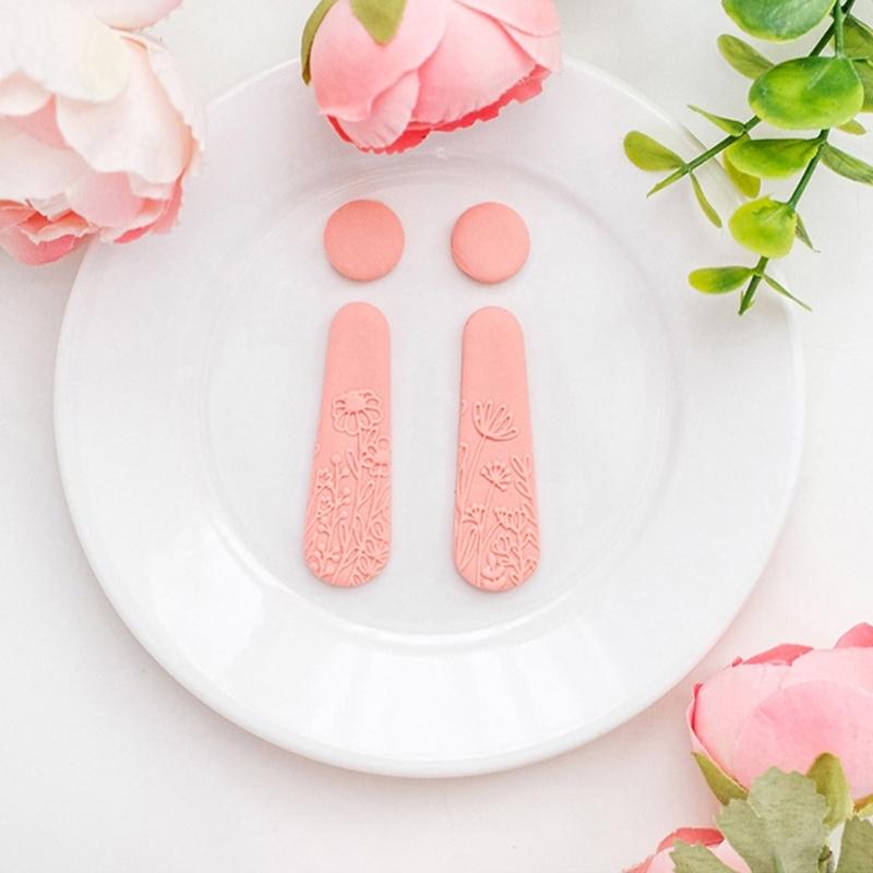 Ergonomic Floral Pattern Clay Embossing Roller For Polymer Jewelry Making Earrings Crafting Supplies Rolling Pin