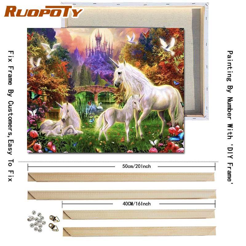RUOPOTY S DIY rámem Zvířata Olejomalba DIY Malba podle čísel Moderní obraz na plátně Ručně malovaný domácí dekor 40x50cm