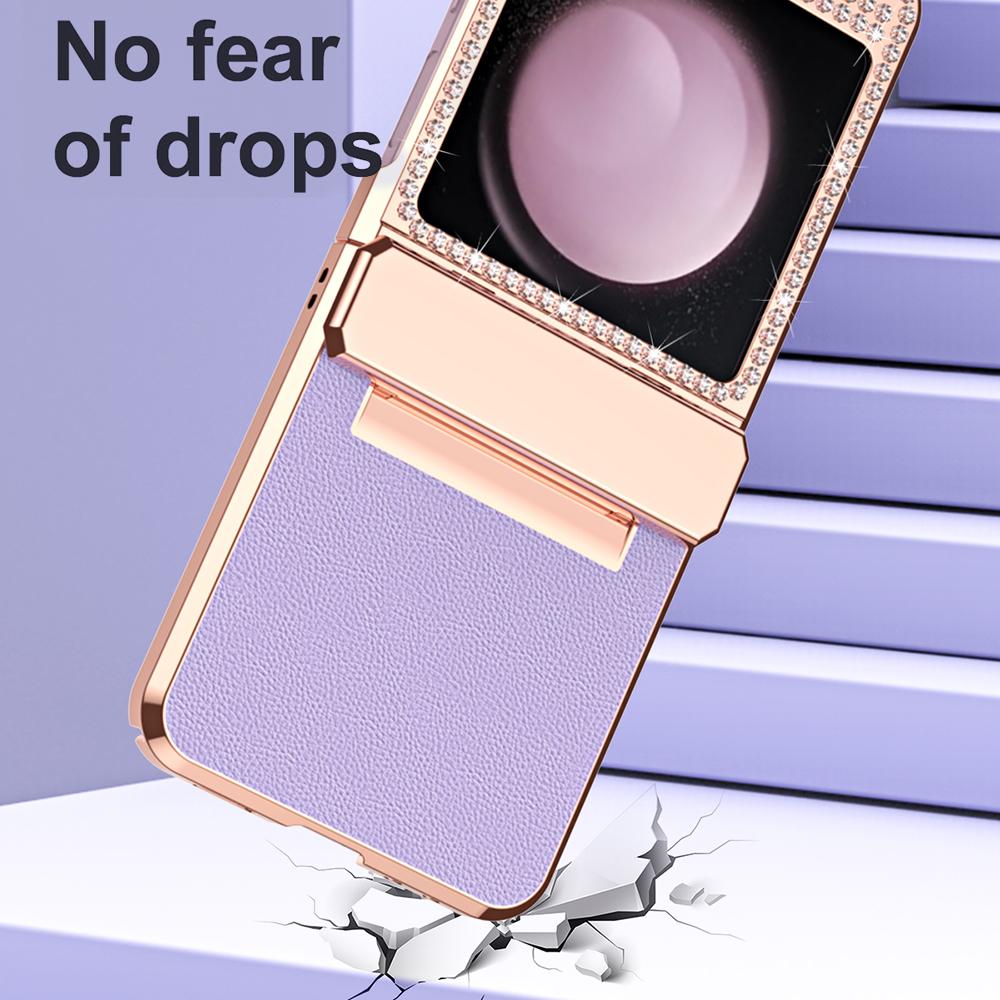 For Samsung Galaxy Z Flip7 FE 5G/Flip6 5G Case Rhinestone Decoration Electroplating PU Leather+PC Phone Cover