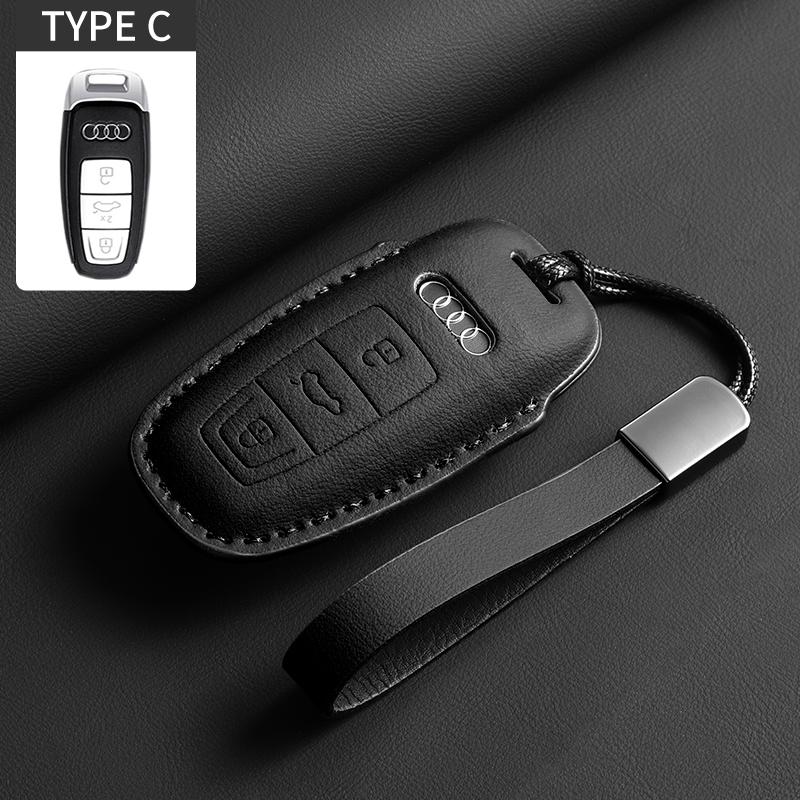 Leather Car Key Case Cover For A4L A5 Q7 TT TTS A3 A4 B9 A6 A7 4K A8 E-tron Q5 Q8 C8 D5 SQ8 Car Keychain Accessories