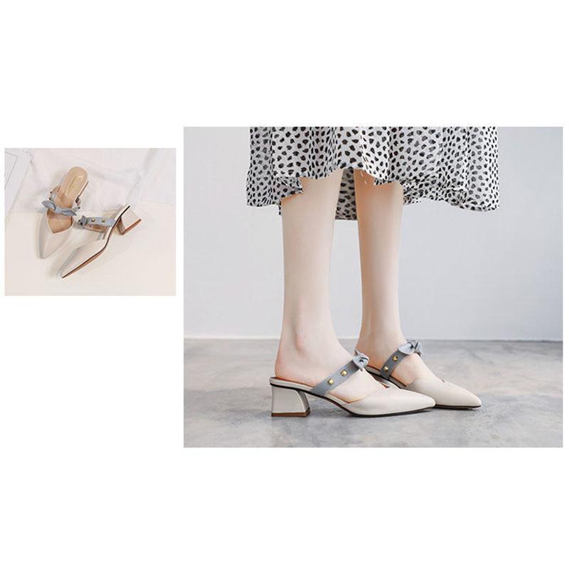 Half Slippers Female Spring All-match Thick-heeled Mid-heel Fairies Wear Small-heeled Skirt Sandals