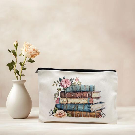 Makeup Bag, with Smooth Black Zipper, Colorful Pattern Printed, Large Capacity Canvas Storage Bag, for Travel Cosmetic Coin Key
