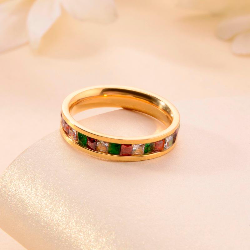 Zirconia Starry Sky Square Diamond Titanium Steel Women's Ring