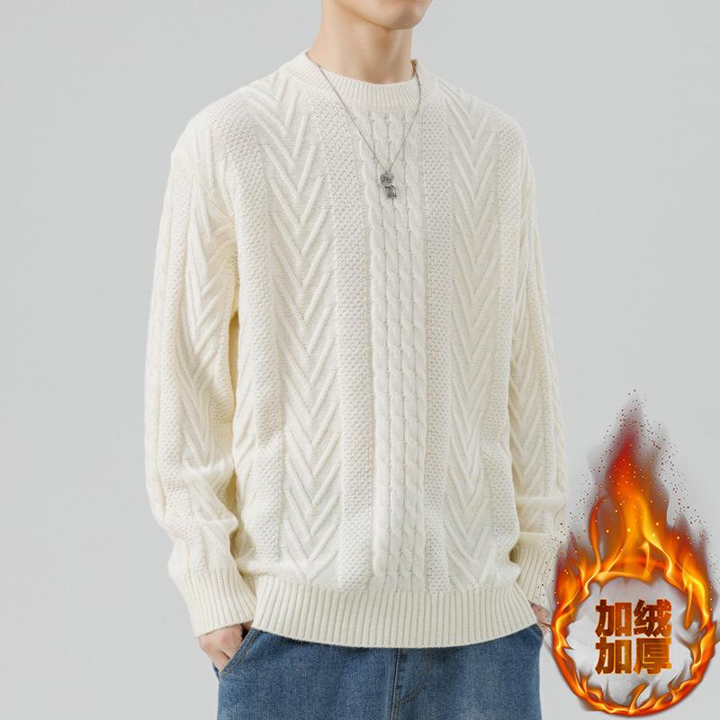 Winter Hot Sale, Fashionable Personalized Woven Plush Crew Neck Sweater, Fashionable Knitted Sweater Men's Winter Clothing