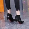 Short Boots 2026 Autumn-winter New Style Pointedtoe Lowheeled Nude Boots with A Back Zipper Large Size Women's Boots