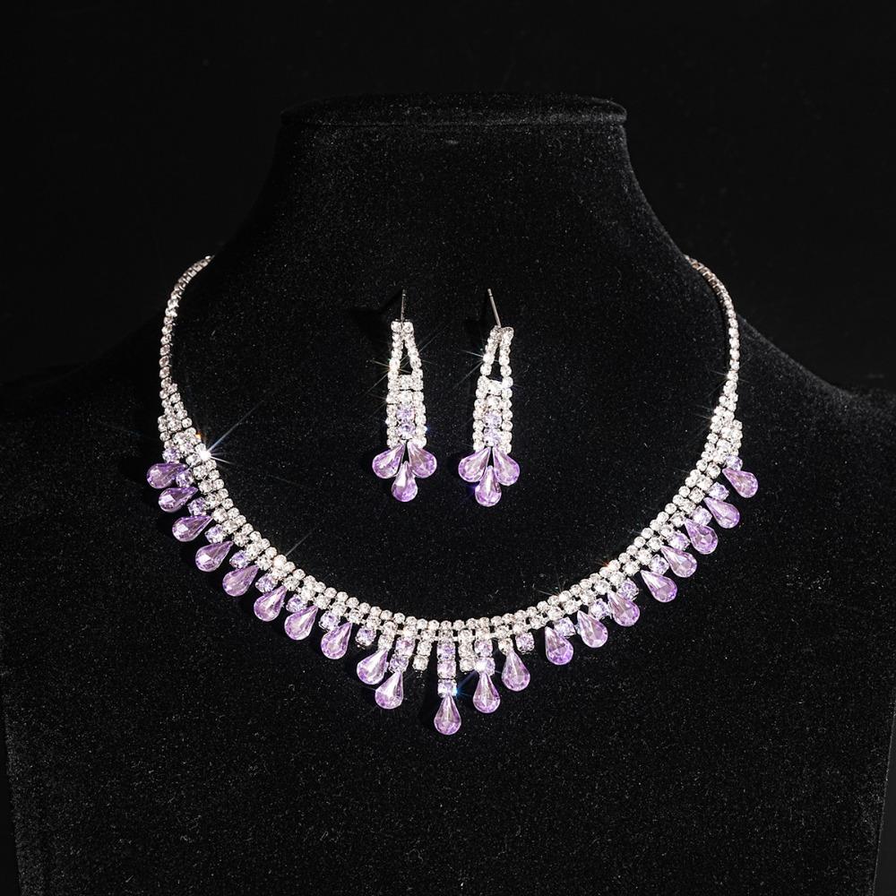 

Water Drop Rhinestone Jewelry Set Shiny Inlaid Tassel Necklace Earrings Set Luxury Exquisite Crystal Necklace Set Women