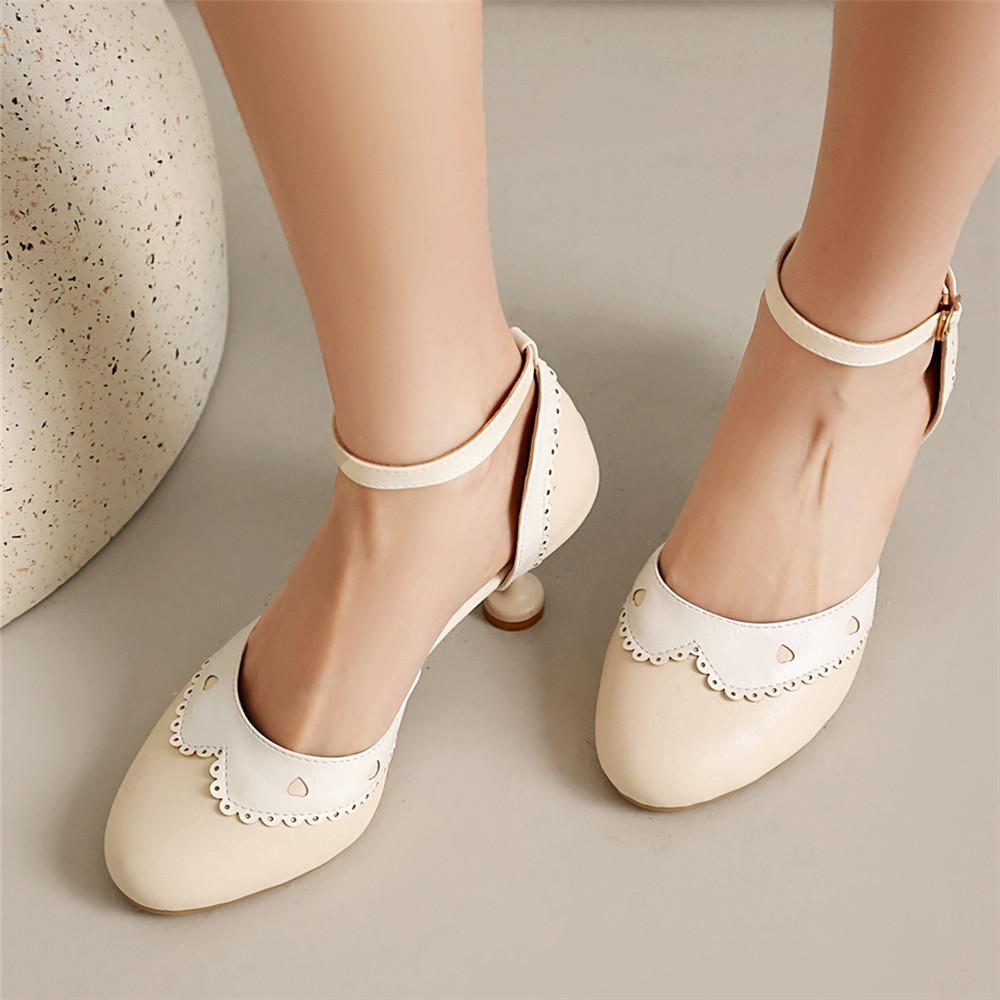Fashion Women Mary Jane Shoes High Heels Ankle Strap Buckle Wedding Pumps Thin Heels Shoes Pink Bridal Princess Footwear Size 31-43