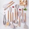 12-Piece Silicone Kitchen Tool Set with Wooden Handles & Storage Bucket