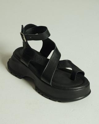 Platform Sandals Through the Finger 31943 36 Black Leather