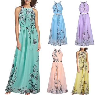 Dámska letná móda Sexy výstrih Letné bez rukávov Potlačené dlhé šaty