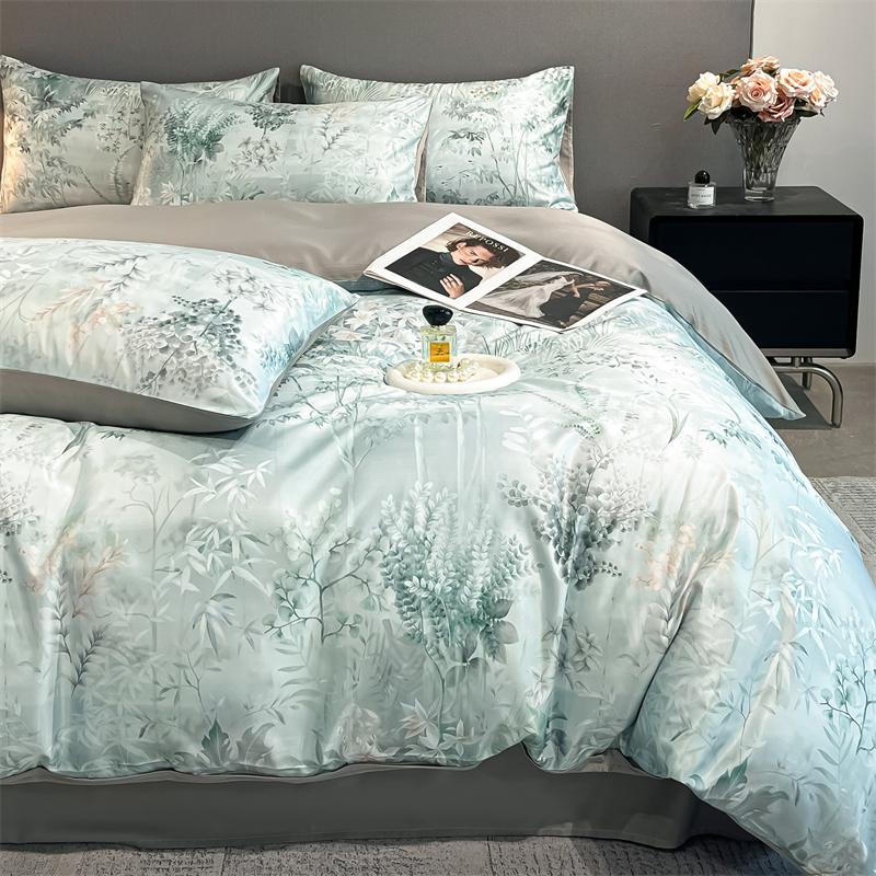 Flower Printed Duvet Cover Set Satin Silk Bed Cover Sets for Summer Queen/King Size Silky Plumones De Cama Coolling Bedding Set