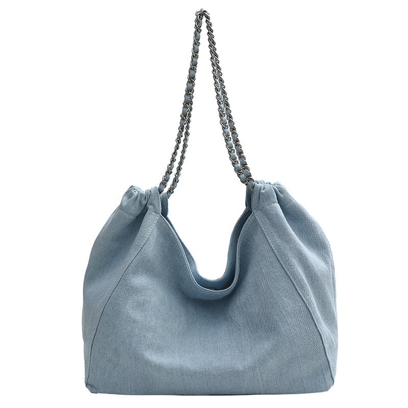 Large capacity denim bag women's lightweight new college student class shoulder bag chain tote bag