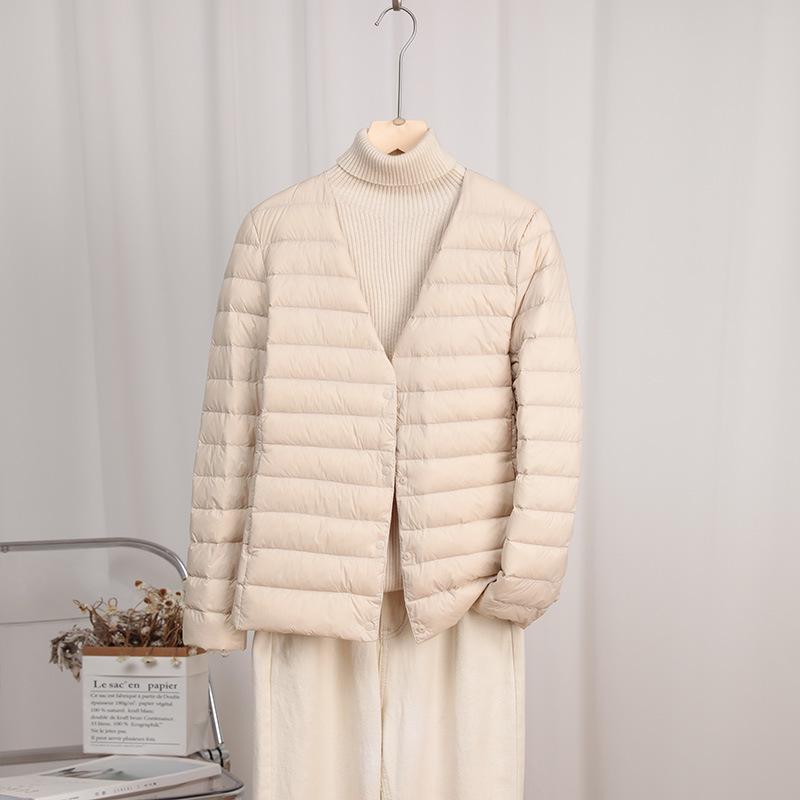 Women's Ultra-Light Convertible Down Jacket - 90% White Duck Down, Round/V-Neck, for Spring, Autumn, Winter
