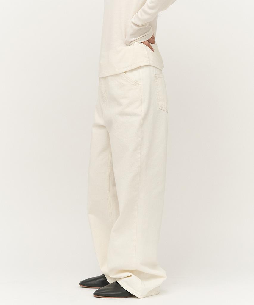 Leopeusaideuhwaiteulabel Straight Denim Pants Tofu White