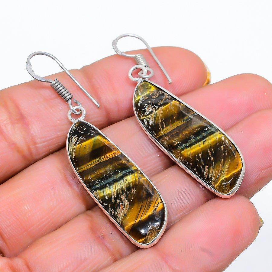 

Tiger Eye Gemstone Handmade 925 Sterling Silver Jewelry Earring 2.05 GK-4808